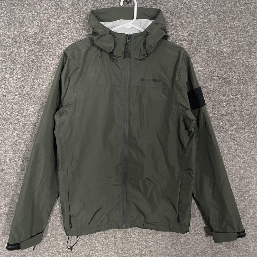 BÆRSkin BS Rain‎ Jacket Mens Small Green Hooded Lightweight Packable Full Zip